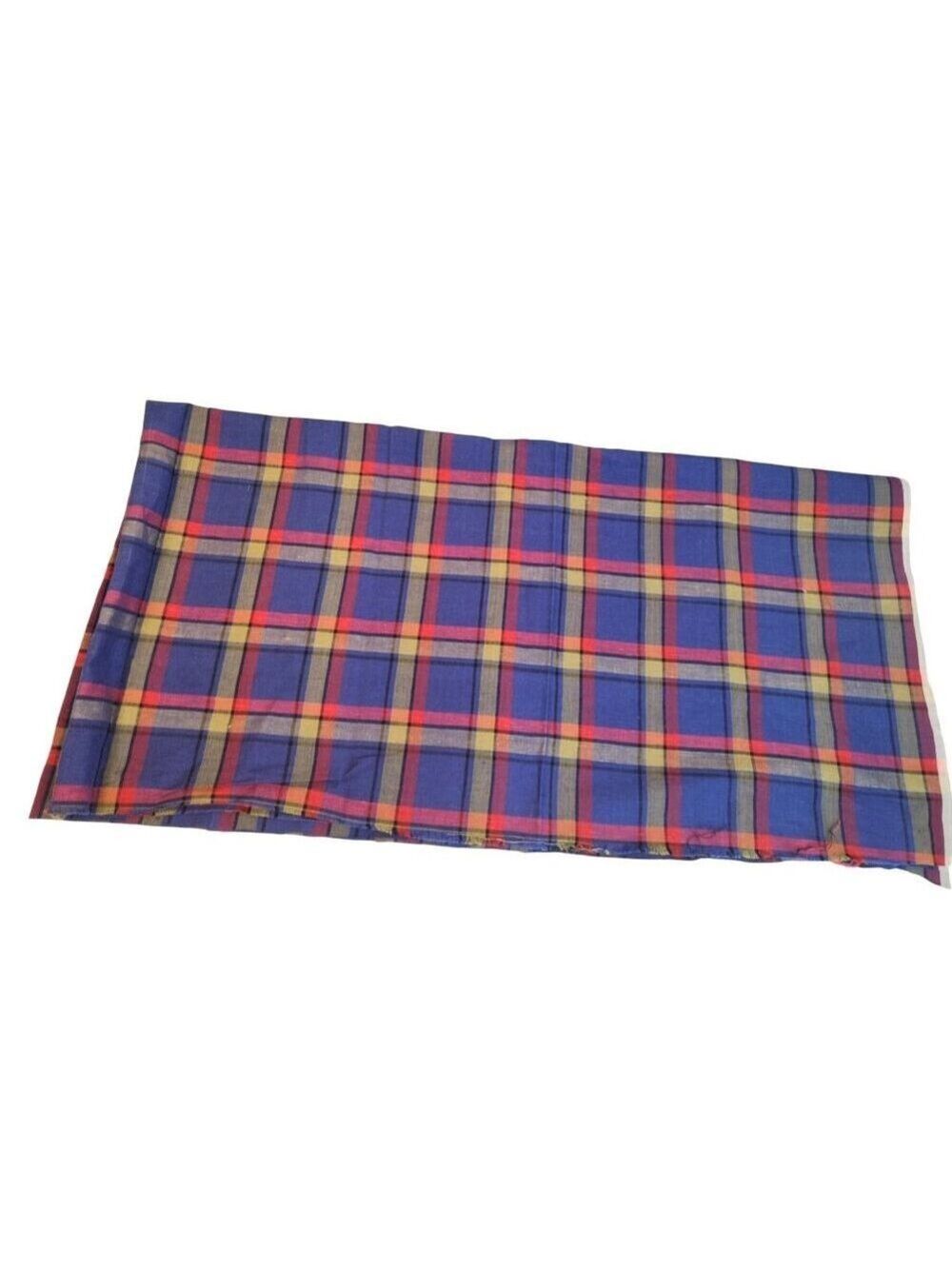 Plaid Lightweight Woven Cotton Fabric Red Blue Gold Checked 28" X 58" Prewashed
